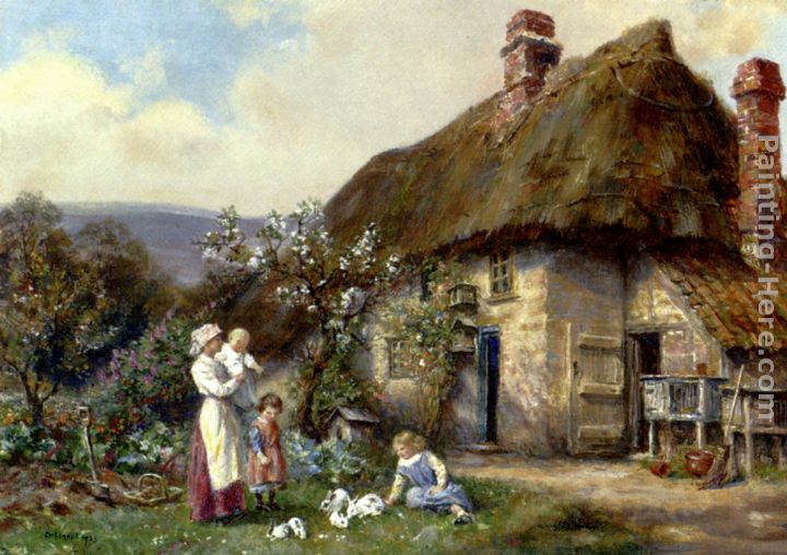 In A Cottage Garden painting - Frank Moss Bennett In A Cottage Garden art painting